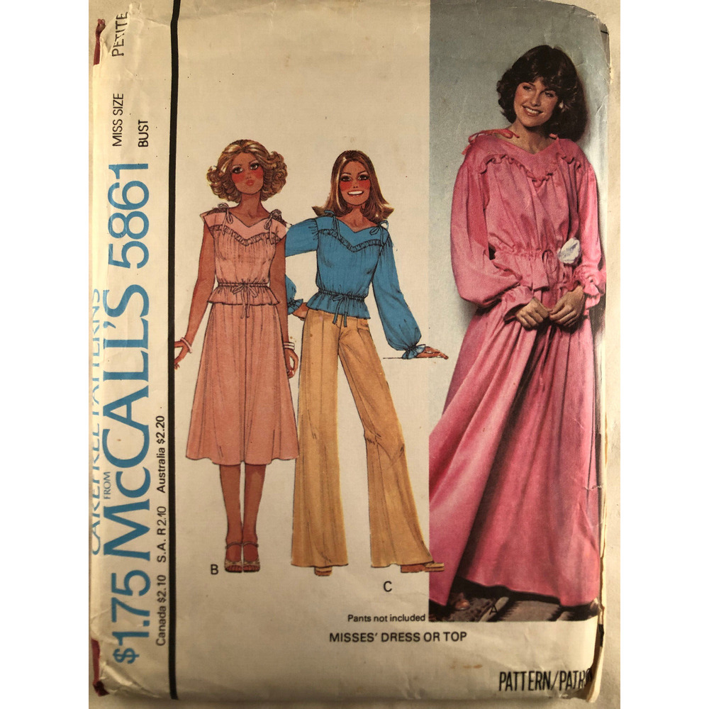 VINTAGE, MCCALLS, 1970's, DRESS & TOP, #5861, MISS SIZE PETITE
